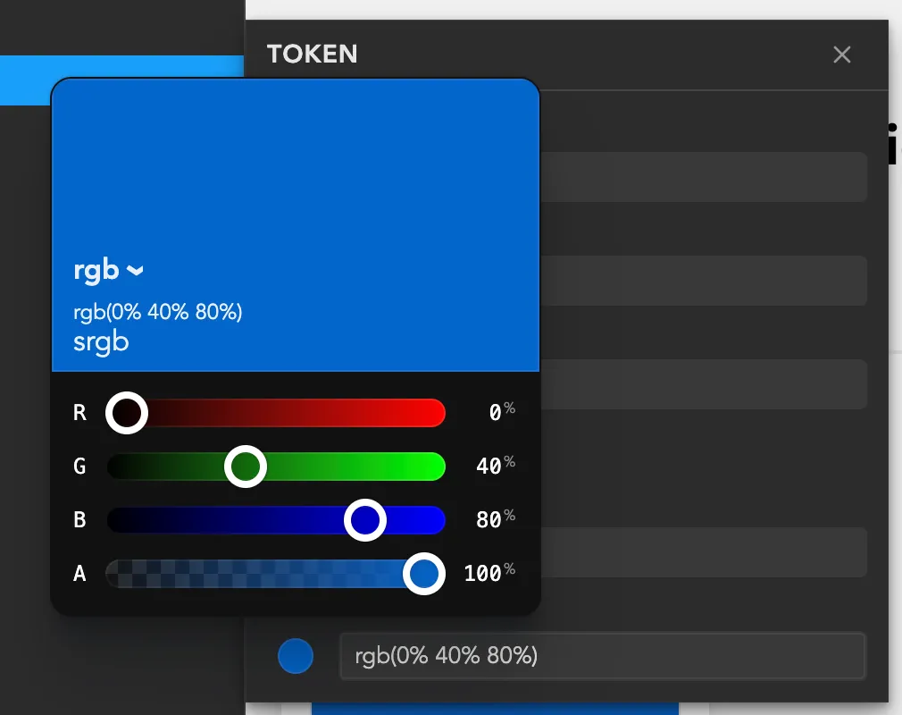 CSS color component picker showing modern color spaces