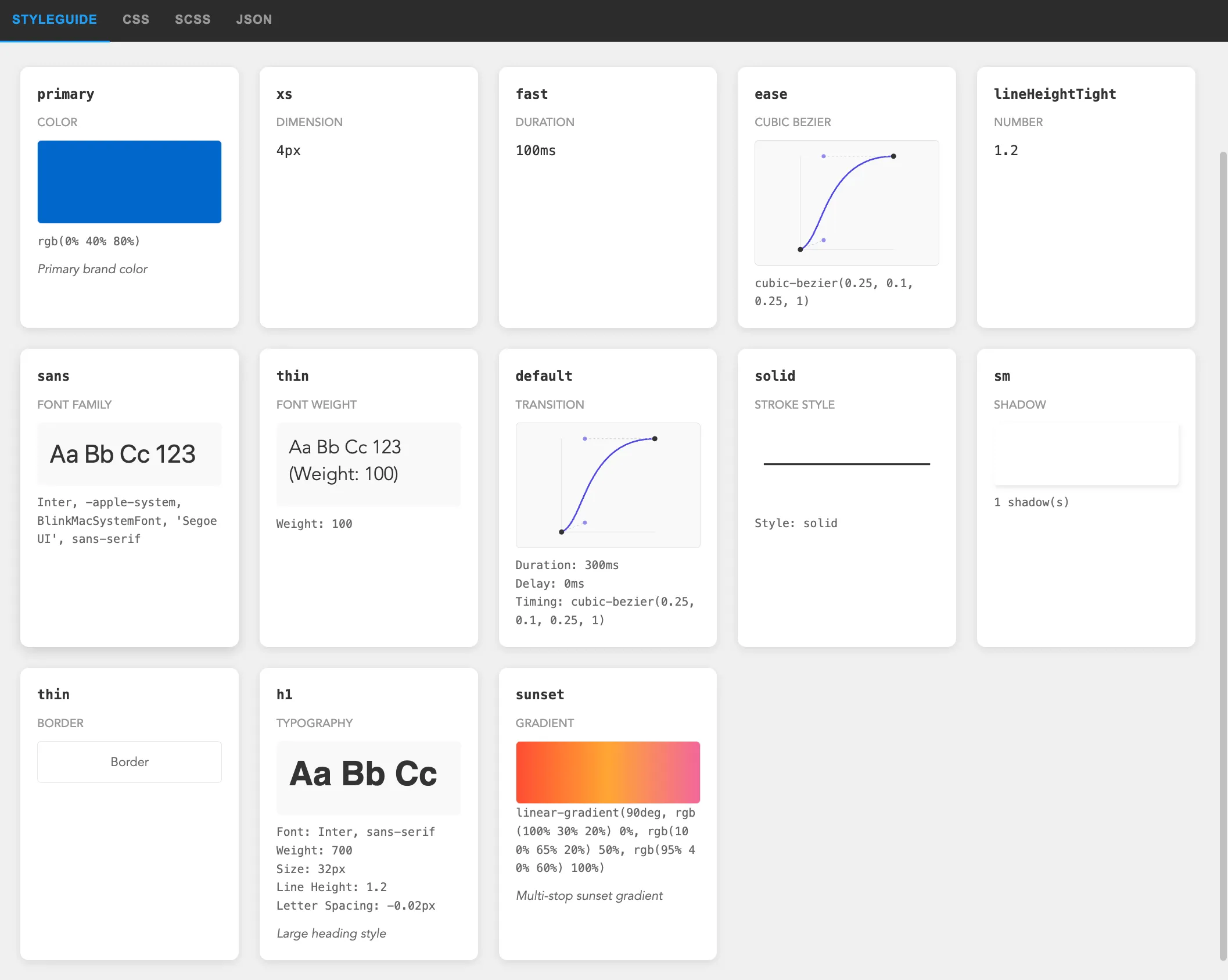 Generated style guide preview based on design tokens