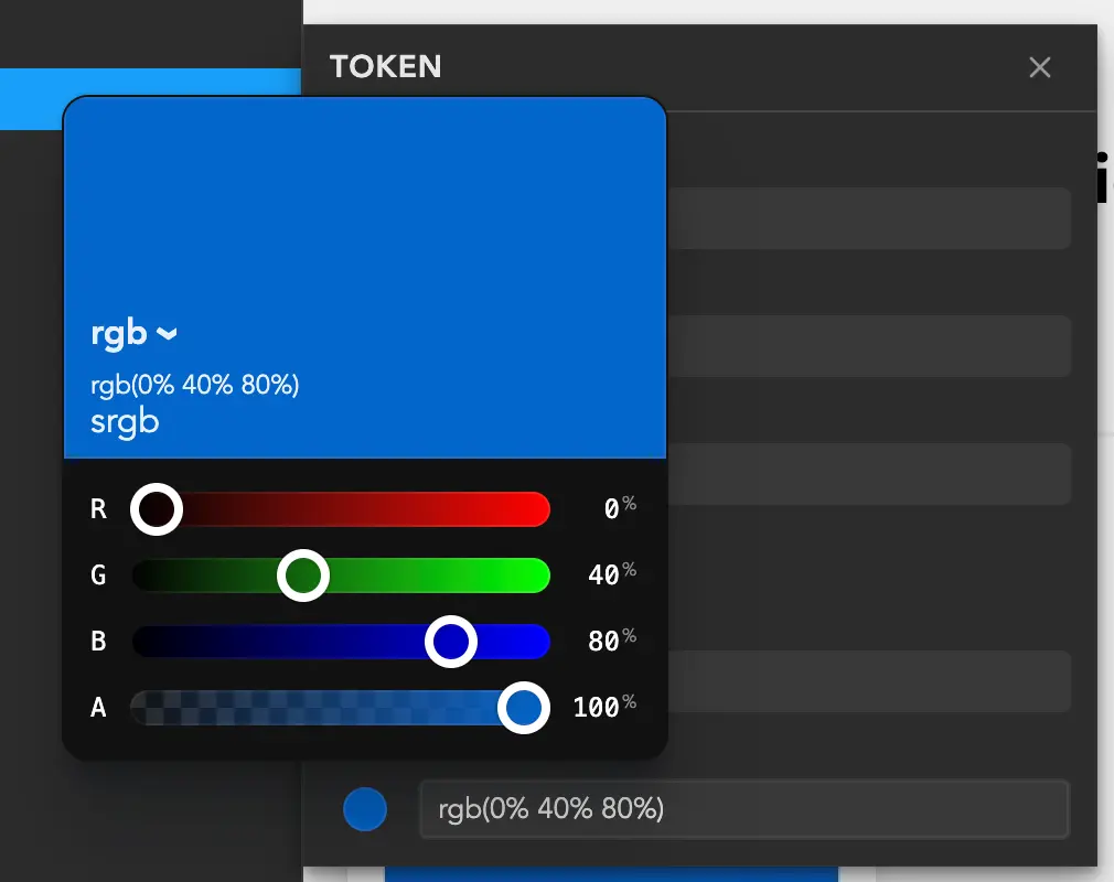 CSS color component picker showing modern color spaces