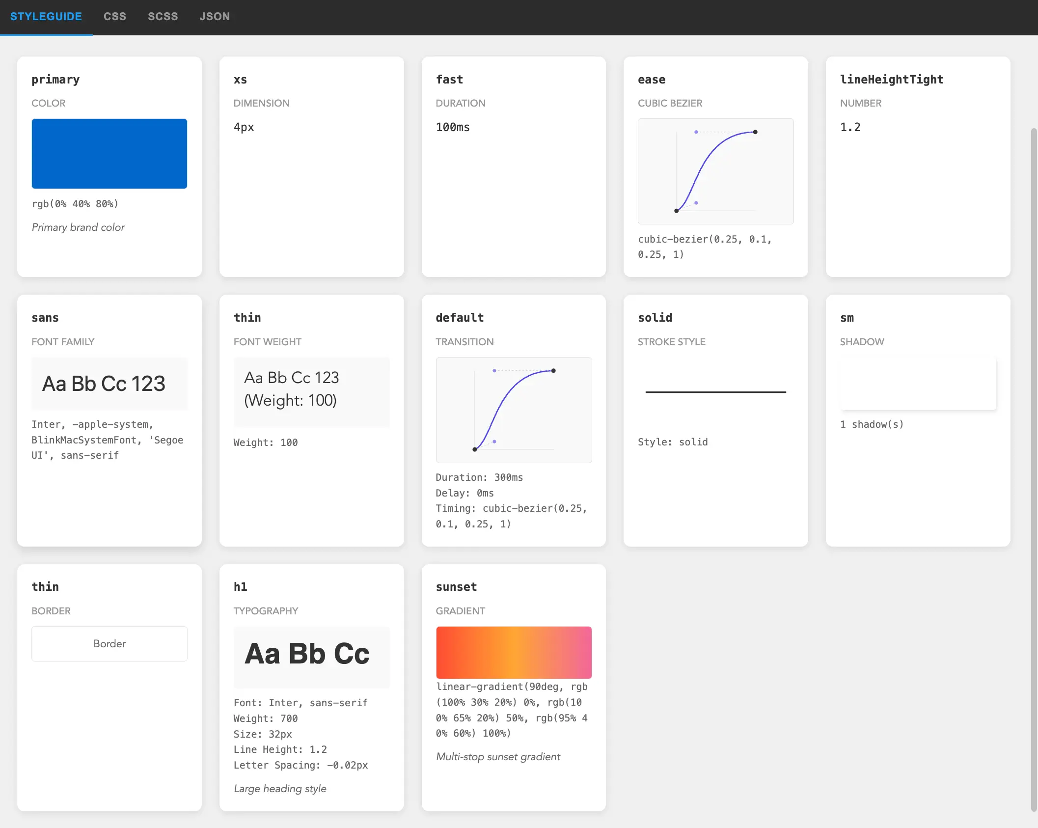 Generated style guide preview based on design tokens